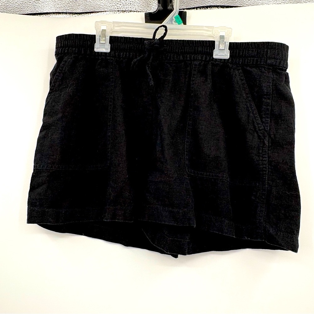 J. Crew Factory Black Linen Blend Tie Waist Shorts Size Medium